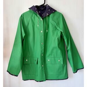 Vintage Reversible Vinyl Raincoat Duck Lady Van Heusen Sz XL Kelly Green & Navy